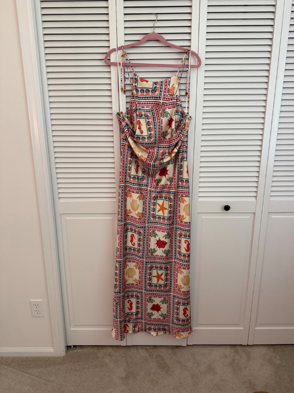 Anthropologie Cream Seashell tie neck column maxi dress - Picture 3 of 6
